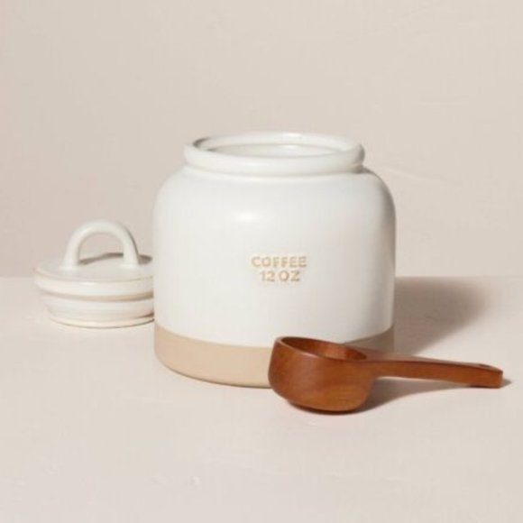 HEARTH & HAND Magnolia 12 oz Stoneware Crock Coffee Canister Scoop Cream… - Picture 2 of 4